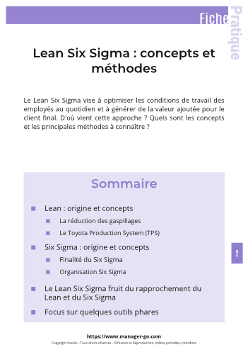 Lean Six Sigma : concepts et méthodes